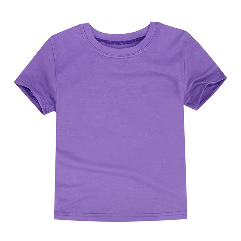 Summer Kids T-shirts Solid Cotton Short Sleeve Top Boys and Girls Casual Tees Purple Toddler Clothes Unisex Plain Tshirts White